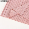 BIVIGAOS Womens Pleated Cropped Pants High Waist Wide Leg Pants Female Solid color Loose Casual Capris Pants Women Trousers