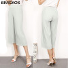 BIVIGAOS Womens Pleated Cropped Pants High Waist Wide Leg Pants Female Solid color Loose Casual Capris Pants Women Trousers