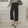 BIVIGAOS Womens Pleated Cropped Pants High Waist Wide Leg Pants Female Solid color Loose Casual Capris Pants Women Trousers