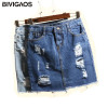 BIVIGAOS Summer Women's High Waist Skirts Hole Ripped Skirts Washed Denim Skirt Jeans Mini Short Skirts For Women Saia Jeans