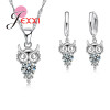 Bijoux 925 Sterling Silver Jewelry Set Clear Crystal Owl Pendant Drop Necklaces Earrings for Women Bridal Accessories