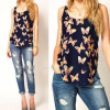 Hot Sale 1pc Casual Simple Chiffon Women Black Butterfly Print Tank Top Shirts Sleeveless Blouses