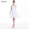 2017 New White Lace Cocktail Dress tulle Sleeveless Applique Pearls Short Mini Vestidos de Prom Gown girls Formal Party Dresses