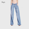 2017 New Wholesale Woman Wide Leg Washed Jeans Flare Pants Women Bell-bottom Trousers for Women Jeans Flare