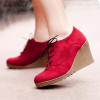 2017 New Wedges Women Boots Fashion Flock High-heeled Platform Ankle Boots Lace Up High Heels Spring Autumn Shoes For Women