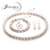Wedding natural pearl jewelry,bridal jewelry sets women White freshwater pearl sets 925 silver earring girl birthday best gift