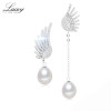 Wedding long white natural freshwater pearl stud earrings for women,925 silver pearl jewelry earrings mother pearl jewelry