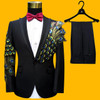 Wedding Groom Tuxedos Suit Men Fashion Blue Paillette Embroidered Male Singer Performance Party Prom Blazer Suit Costume 4 Piece