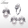 Wedding freshwater pearl jewelry sets silver women,White natural pearl sets girls trendy pendant earring birthday party