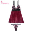 Wealurre New Fantasy Women Sexy Lingerie V-neck European Sleepwear Dress Embroidery Strap Lace Nightgowns Nightdress&Thongs Sets
