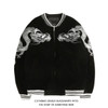 Hot Japanese Harajuku YOKOSUKA Feel Dragon Embroidery Cool Jacket Long Sleeve Baseball Casual Outwear Coat High Quality