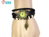Hot hothot vintage watch Womens Bracelet Weave Wrap Quartz Leather Leaf Beads Wrist