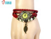 Hot hothot vintage watch Womens Bracelet Weave Wrap Quartz Leather Leaf Beads Wrist