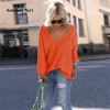 Fashion Sweater Women Winter V Neck Loose Knitted Sweater Long Sleeve Solid Top Women Autumn Female Sweaters Sueter Mujer Femme