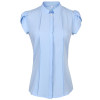 Fashion Stand collar women shirt OL office puff short sleeve chiffon blouses OL ladies formal work wear summer clothes slim tops