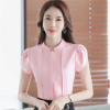 Fashion Stand collar women shirt OL office puff short sleeve chiffon blouses OL ladies formal work wear summer clothes slim tops