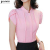Fashion Stand collar women shirt OL office puff short sleeve chiffon blouses OL ladies formal work wear summer clothes slim tops