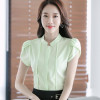 Fashion Stand collar women shirt OL office puff short sleeve chiffon blouses OL ladies formal work wear summer clothes slim tops