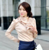 Fashion stand collar long sleeve female shirt OL office Formal elegant ruffles chiffon women's blouse plus size bow tops #580