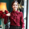 Fashion stand collar long sleeve female shirt OL office Formal elegant ruffles chiffon women's blouse plus size bow tops #580