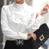 Fashion stand collar long sleeve female shirt OL office Formal elegant ruffles chiffon women's blouse plus size bow tops #580