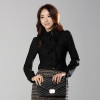 Fashion stand collar long sleeve female shirt OL office Formal elegant ruffles chiffon women's blouse plus size bow tops #580