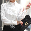 Fashion stand collar long sleeve female shirt OL office Formal elegant ruffles chiffon women's blouse plus size bow tops #580