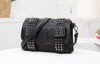 SMOOZA Skull Rivets Women Black Leather Messenger Bags Fashion Vintage Messenger Cool Shoulder Bags sac a main bolsa