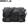 SMOOZA Skull Rivets Women Black Leather Messenger Bags Fashion Vintage Messenger Cool Shoulder Bags sac a main bolsa