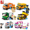 SLUBAN Building Blocks City House Snack Car TV Express Police Truck school bus Brick girls Toy