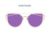 TSHING Women Fashion Twin-Beams Rose Gold Cat Eye Sunglasses Ladies Clear Mirror Cateye Sun Glasses For Female Optical Frame