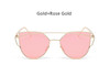 TSHING Women Fashion Twin-Beams Rose Gold Cat Eye Sunglasses Ladies Clear Mirror Cateye Sun Glasses For Female Optical Frame