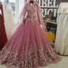 High Neck Long Sleeve Muslim Evening Dresses Ball Gown Long Lace Prom Dresses 2017 Saudi Arabia Women Formal Party Gown