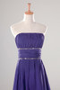 High Low Cocktail Dress Purple 2017 Strapless Beaded Party Dress Short Front Long Back Gowns