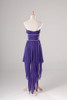 High Low Cocktail Dress Purple 2017 Strapless Beaded Party Dress Short Front Long Back Gowns