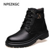 NPEZKGC Big Size Men Leather Boots Winter Warm Men Motorcycle Boots Men Ankle Boots Glitter Genuine Leather