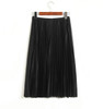 hermicci High Waist Bling Satin Look Pleated Skirt 2017 Summer Elastic Waist Midi Long Women Fashion Skirt Black Green Skirt