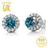 GemStoneKing 1.49 Ct Round Natural London Blue Topaz Women's Earrings Solid 925 Sterling Silver Stud Earrings with Jackets