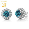 GemStoneKing 1.49 Ct Round Natural London Blue Topaz Women's Earrings Solid 925 Sterling Silver Stud Earrings with Jackets