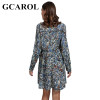 GCAROL New Arrival Stand Collar Women Floral Dress Pleased Cuff Sleeve High Quality Vintage Female Floral Dress