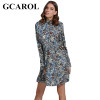 GCAROL New Arrival Stand Collar Women Floral Dress Pleased Cuff Sleeve High Quality Vintage Female Floral Dress