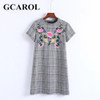 GCAROL New Arrival Embroidered Floral Plaid Women Dress British Style Mini Dress High Quality Vintage Female Dress