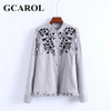 GCAROL New Arrival Embroidered Black Floral Women Blouse Stand Collar Ruffles OL Shirt Elegant Vintage Female Tops For 4 Season