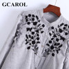GCAROL New Arrival Embroidered Black Floral Women Blouse Stand Collar Ruffles OL Shirt Elegant Vintage Female Tops For 4 Season