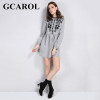 GCAROL 2018 Early Spring New Black Floral Embroidered Women Dress Stand Collar Vintage Dress Mid Waist Pleated Dress