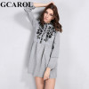 GCAROL 2018 Early Spring New Black Floral Embroidered Women Dress Stand Collar Vintage Dress Mid Waist Pleated Dress