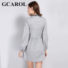 GCAROL 2018 Early Spring New Black Floral Embroidered Women Dress Stand Collar Vintage Dress Mid Waist Pleated Dress