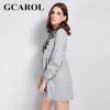 GCAROL 2018 Early Spring New Black Floral Embroidered Women Dress Stand Collar Vintage Dress Mid Waist Pleated Dress