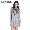 GCAROL 2018 Early Spring New Black Floral Embroidered Women Dress Stand Collar Vintage Dress Mid Waist Pleated Dress