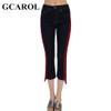 GCAROL 2017 Women Striped Spliced  Denim Jeans Fashion High Waist Ankle-Length Flare Pants Early Spring Summer Jeans